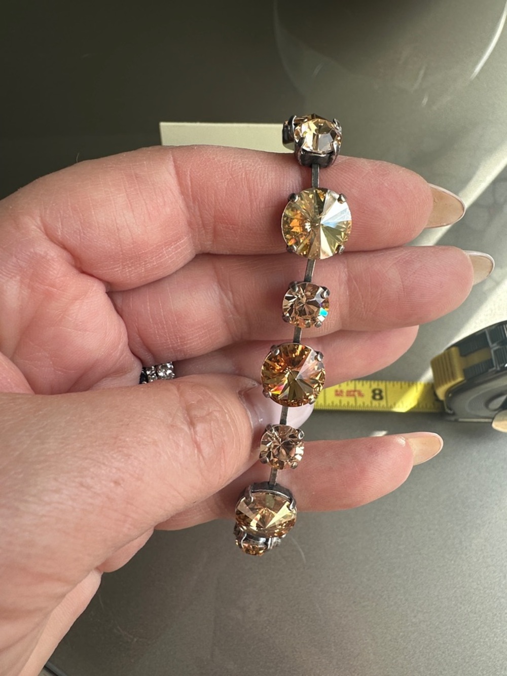 Swarovski Crystal Link Bracelet in peach, lt Colorado topaz and topaz Stones - Picture 7 of 9